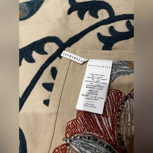Pottery Barn Embroidered Table Throw 50X50